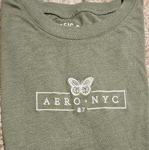Aeropostale Olive Green Tee with White Embroidered Aero NYC Logo